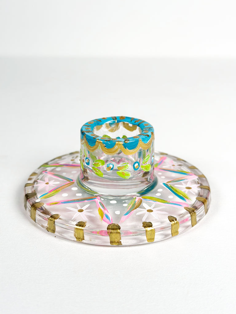 Mer Rose Atelier hand painted glass taper candle holder by artist Marla Meridith