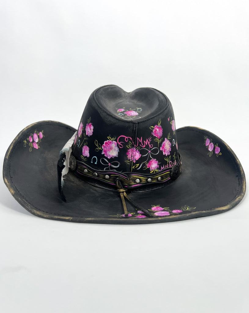 Hydrangeas & Horseshoes Cowboy Hat hand painted by Marla Meridith for Mer Rose Atelier