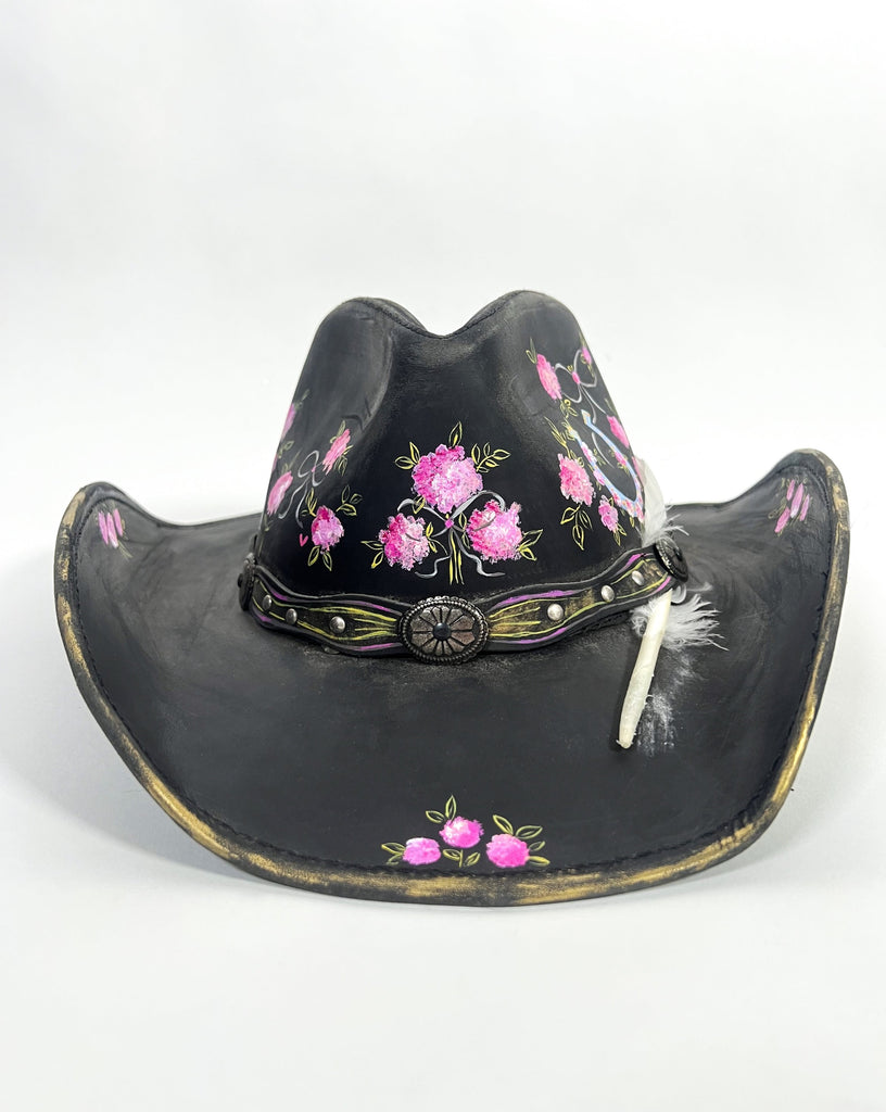 Hydrangeas & Horseshoes Cowboy Hat hand painted by Marla Meridith for Mer Rose Atelier
