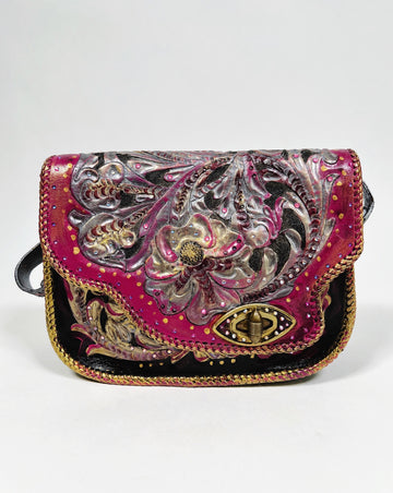 Cosmo up-cycled leather hand painted purse by Mer Rose Atelier