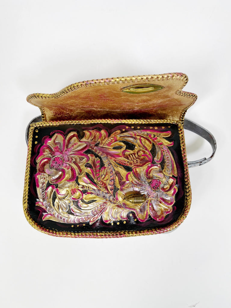 Cosmo up-cycled leather hand painted purse by Mer Rose Atelier