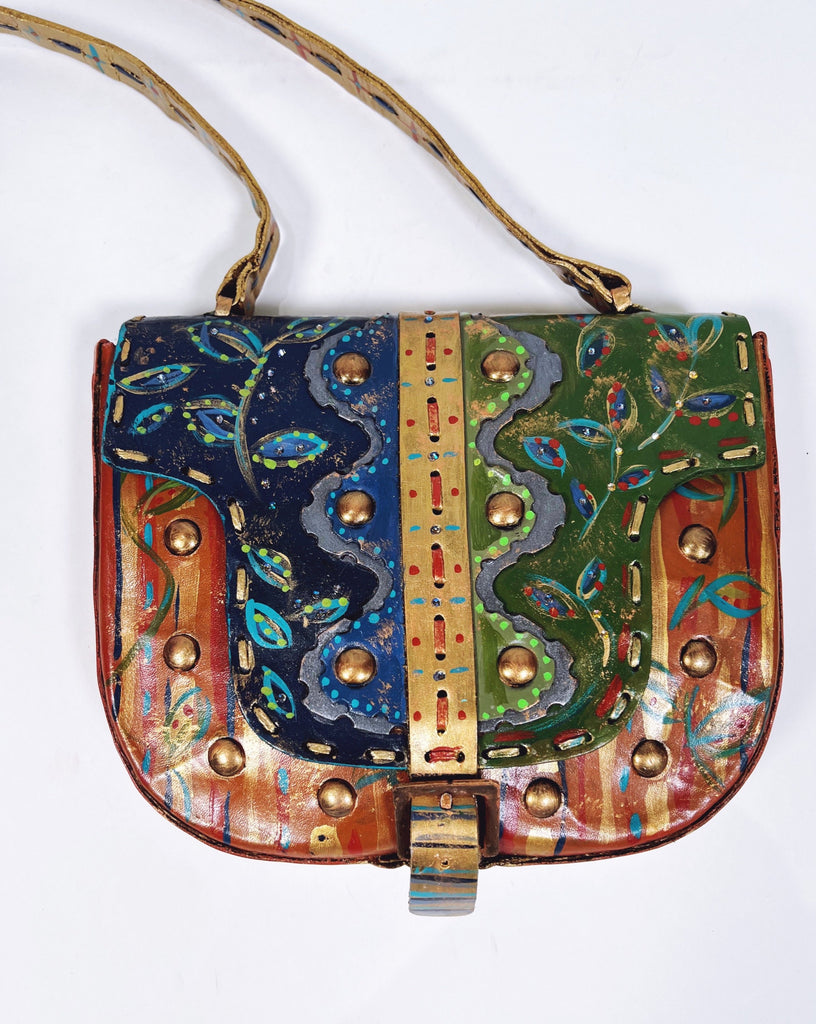 Lillian is a  hand painted vintage luxury leather handbag by Mer Rose Atelier