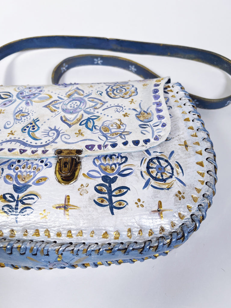 Delphine hand painted vintage leather handbag at Mer Rose Atelier by Marla Meridith