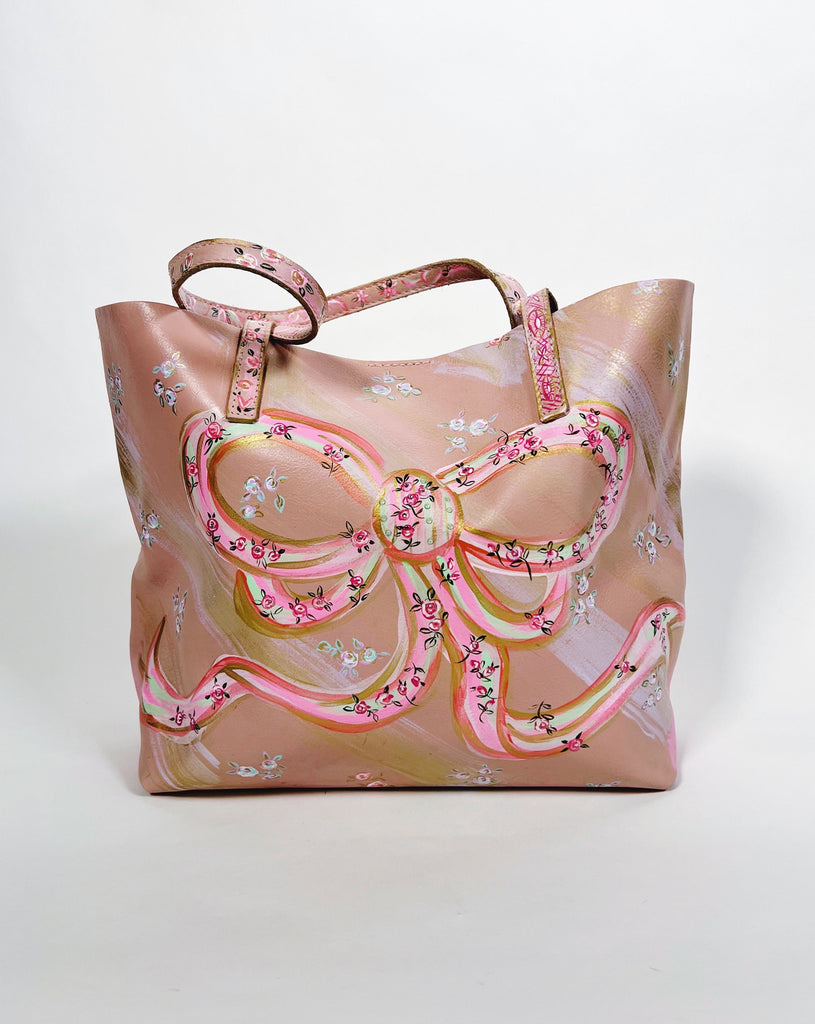 Mer Rose Atelier one-of-a-kind hand painted leather tote bag.