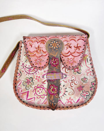 Coraline up-cycled hand painted leather shoulder handbag by Mer Rose Atelier