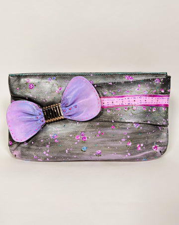 Lorna clutch by Mer Rose Atelier. Hand painted, one-of-a-kind real leather vintage handbag with bows and roses.