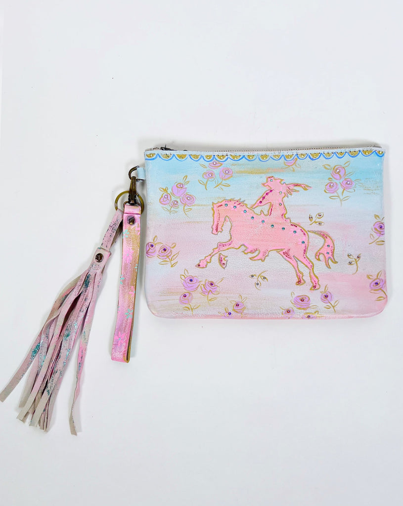 Mer Rose Atelier hand painted, one-of-a-kind Rodeo themed leather clutch