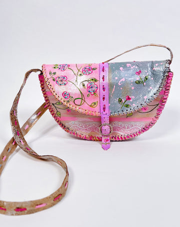 Sylvie crossbody handpainted, up-cycled handbag in pastels by Mer Rose Atelier.