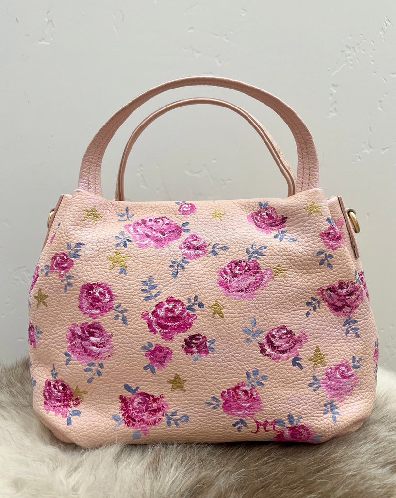 Hailey hand painted italian leather bag on Mer Rose Atelier by Marla Meridith