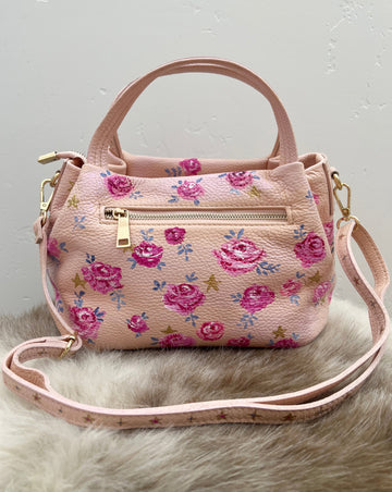 Hailey hand painted italian leather bag on Mer Rose Atelier by Marla Meridith