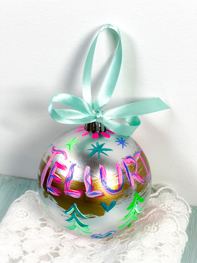 Pretty hand painted, one-of-a-kind holiday Christmas ornaments available to shop on Mer Rose Atelier