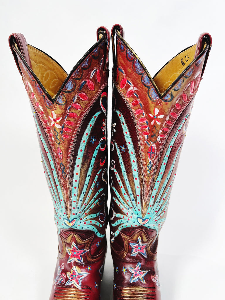 Cassidy cowboys boots, hand painted by Marla Meridith at Mer Rose Atelier