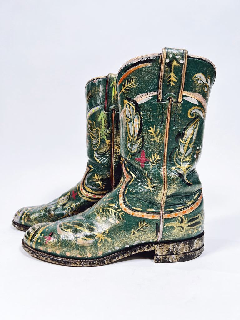 Hand painted, one-of-a-kind Chelsea Roper boots by Mer Rose Atelier