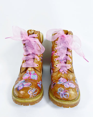 Papillon (Butterfly) Hand Painted, one-of-a-kind Timberland® work boots by Mer Rose Atelier